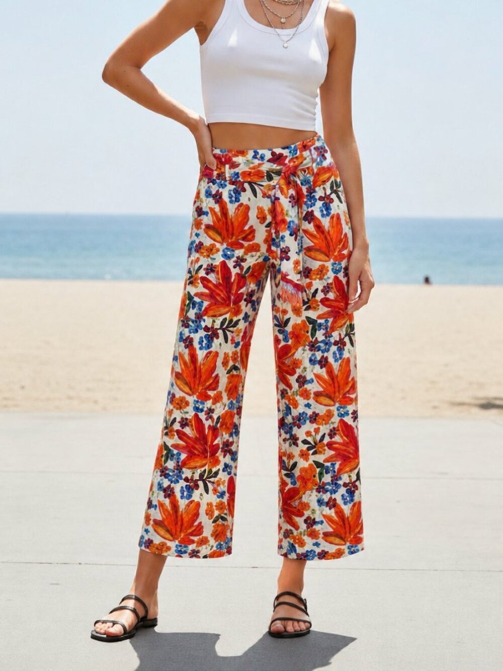 Joie Tropical Floral Print Linen Wide Leg Pants Sz 6